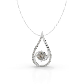 White Gold Teardrop Diamond Swirl Pendant