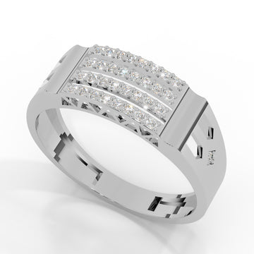 Men's White Gold Triple Row Pave Diamond Ring
