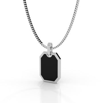 Men's White Gold Octagon Black Enamel Pendant