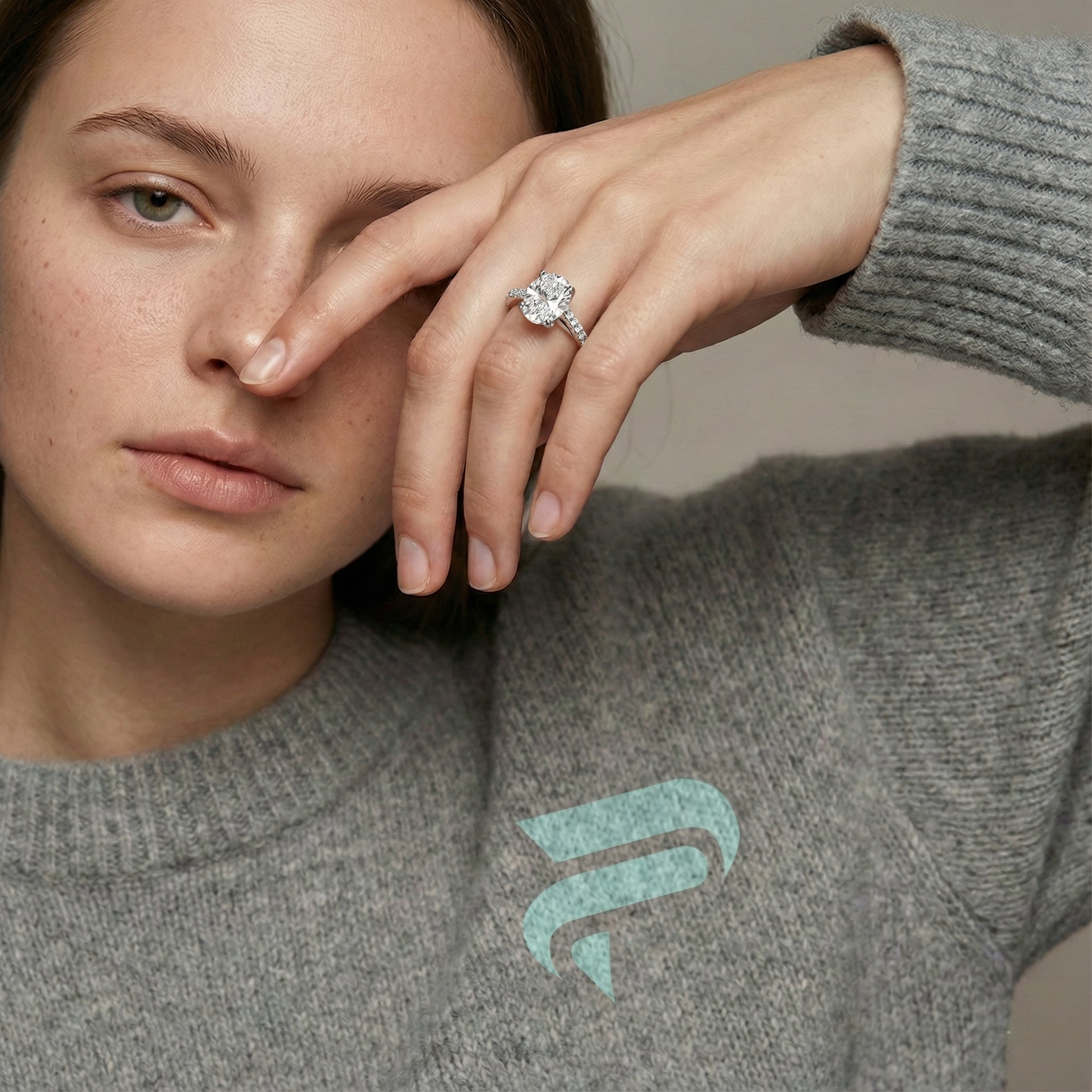 Oval Moissanite Pavé Engagement Ring - Sterling Silver 925 Wedding & Anniversary Band