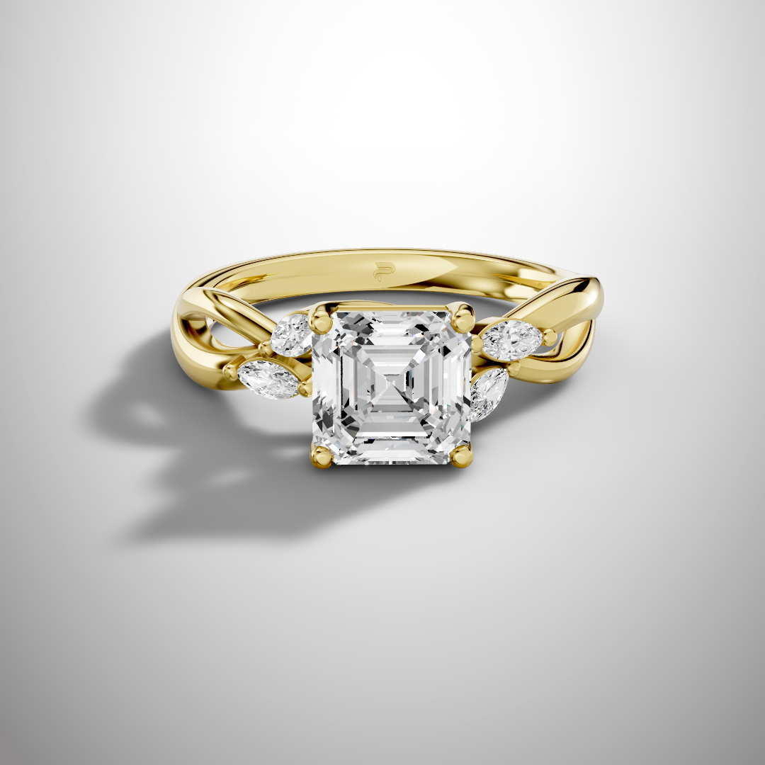 1.5 carat Asscher cut moissanite infinity ring in 925 sterling silver front view