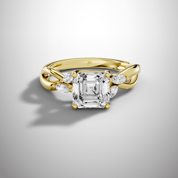 1.5 carat Asscher cut moissanite infinity ring in 925 sterling silver front view