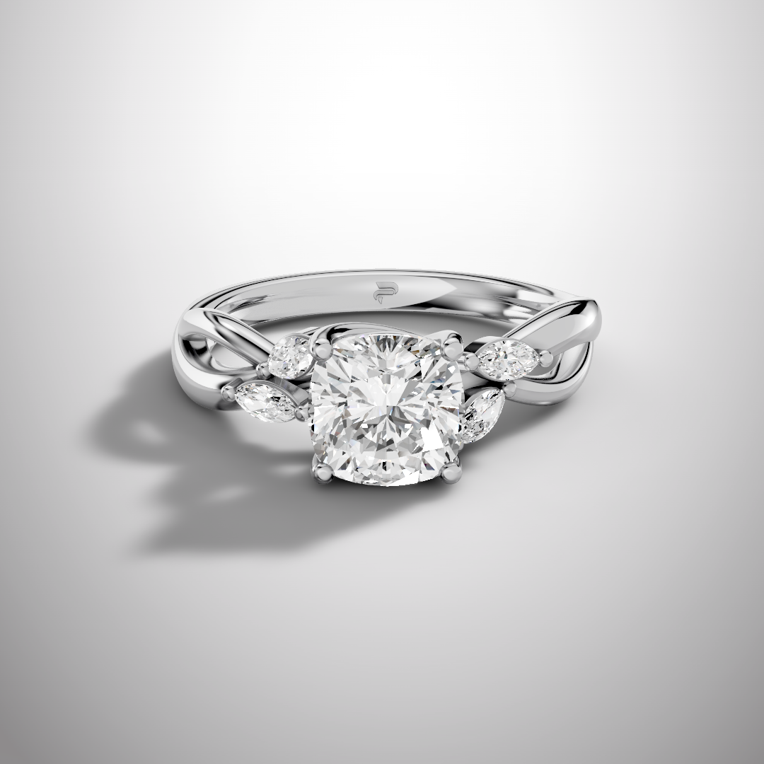 1.5 carat cushion cut moissanite infinity ring in 925 sterling silver front view