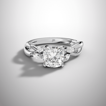 1.5 carat cushion cut moissanite infinity ring in 925 sterling silver front view