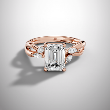 1.5 carat emerald cut moissanite infinity ring in 925 sterling silver front view