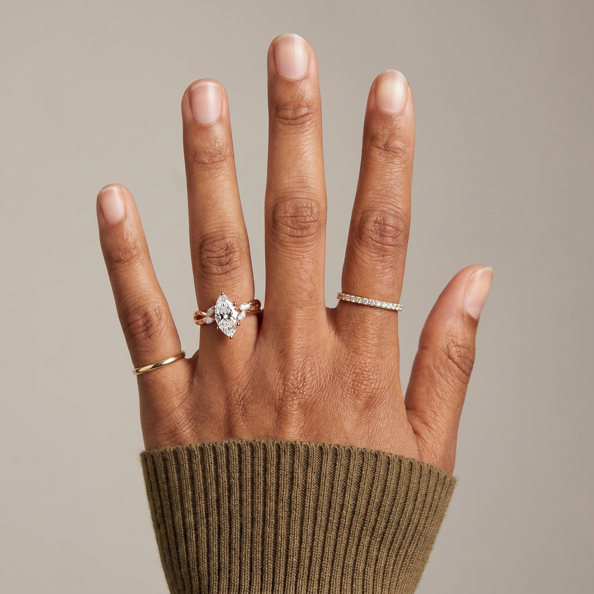 1.5 carat marquise cut moissanite ring on finger 925 silver engagement ring