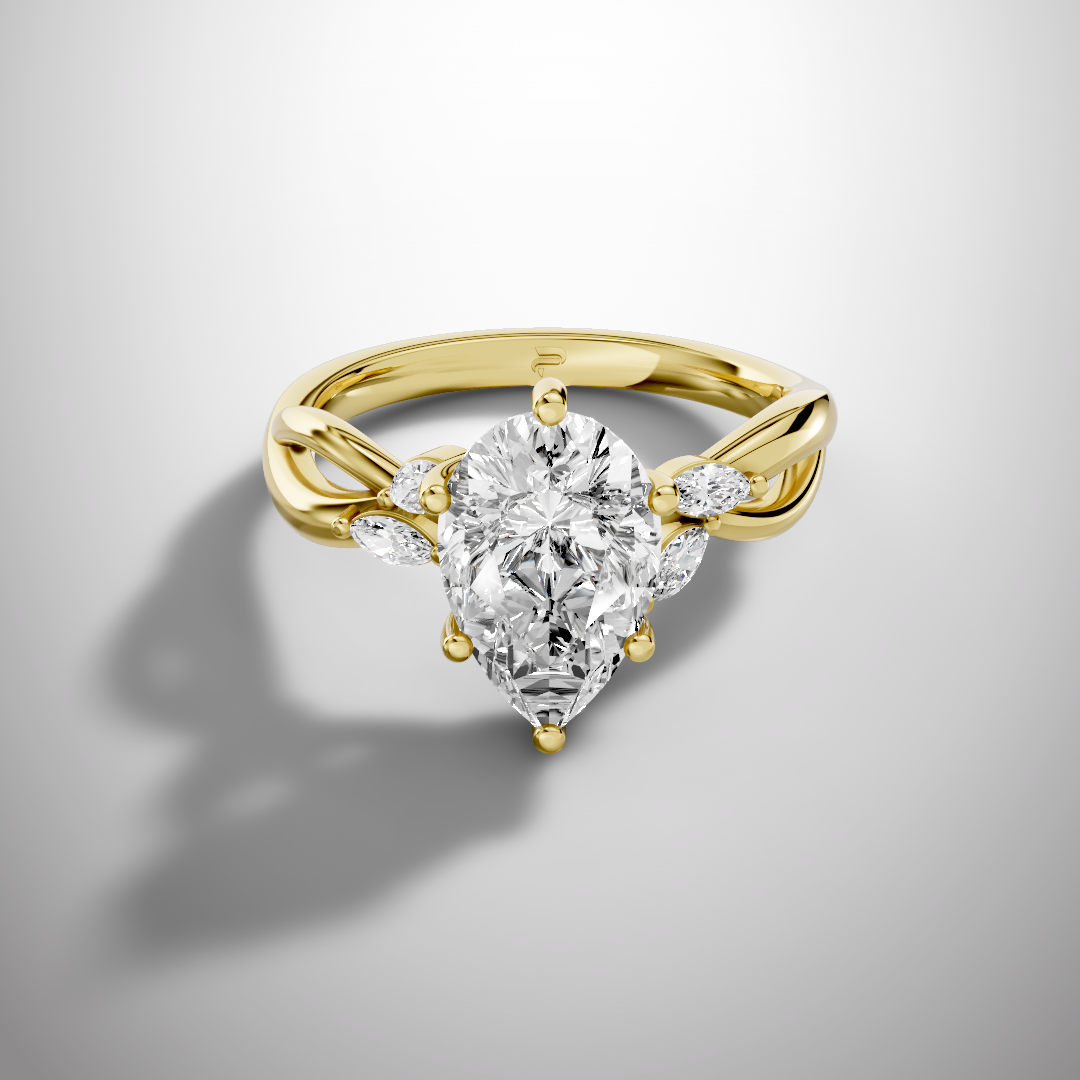 1.5 carat pear cut moissanite infinity ring in 925 sterling silver front view