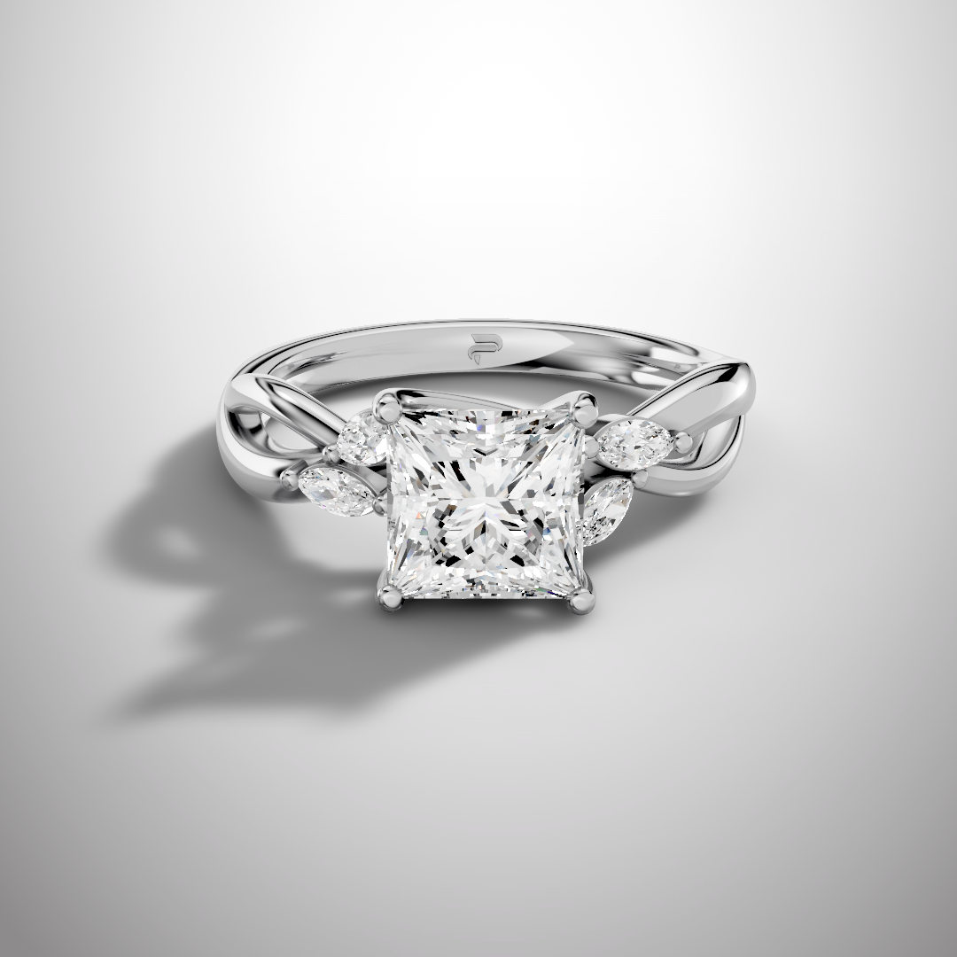 1.5 carat princess cut moissanite infinity ring in 925 sterling silver front view