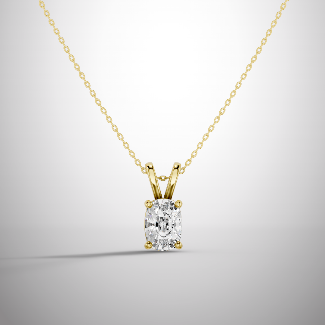 1 carat Elongated cushion cut moissanite pendant necklace in 925 sterling silver solitaire setting