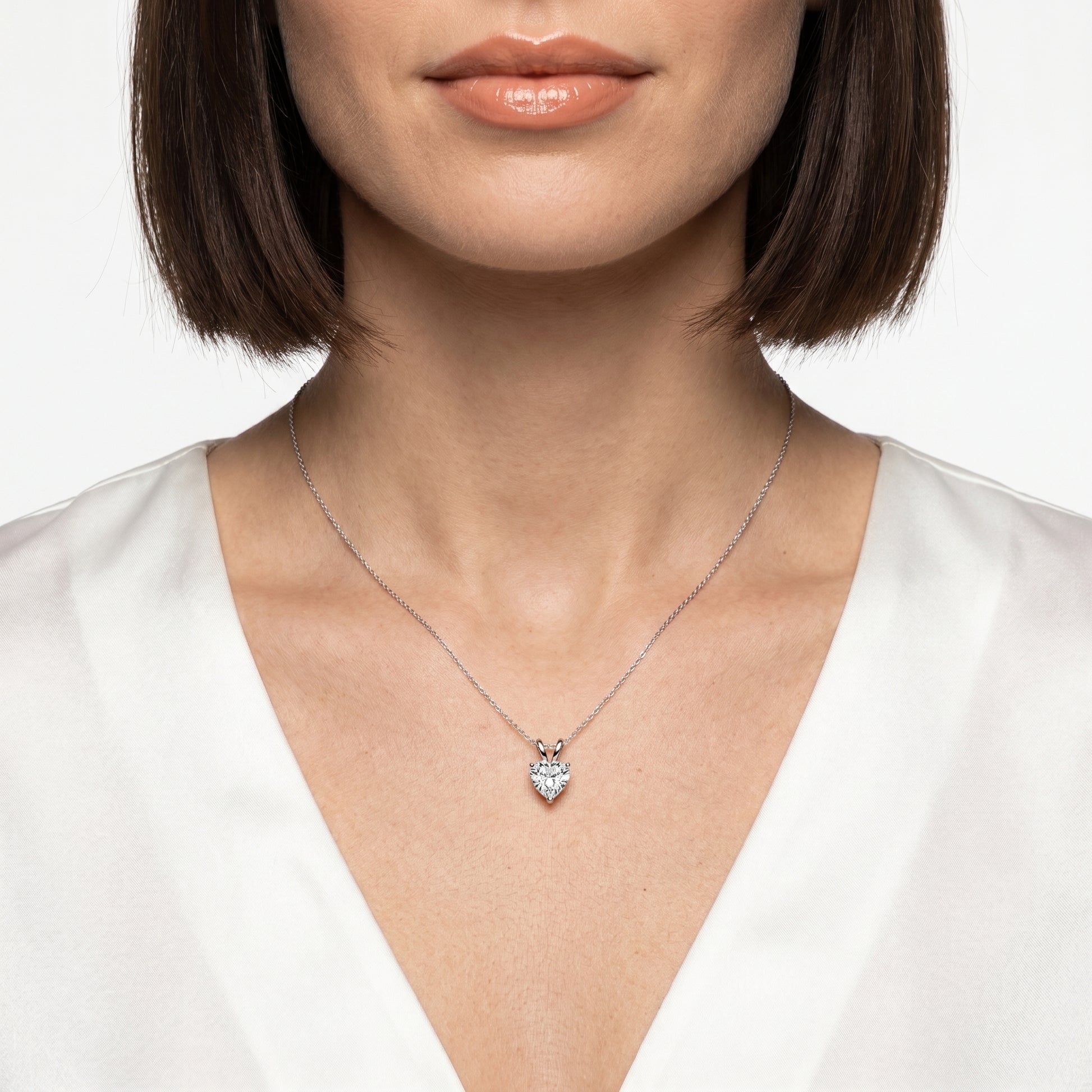 1 carat heart cut moissanite pendant necklace in 925 sterling silver solitaire setting
