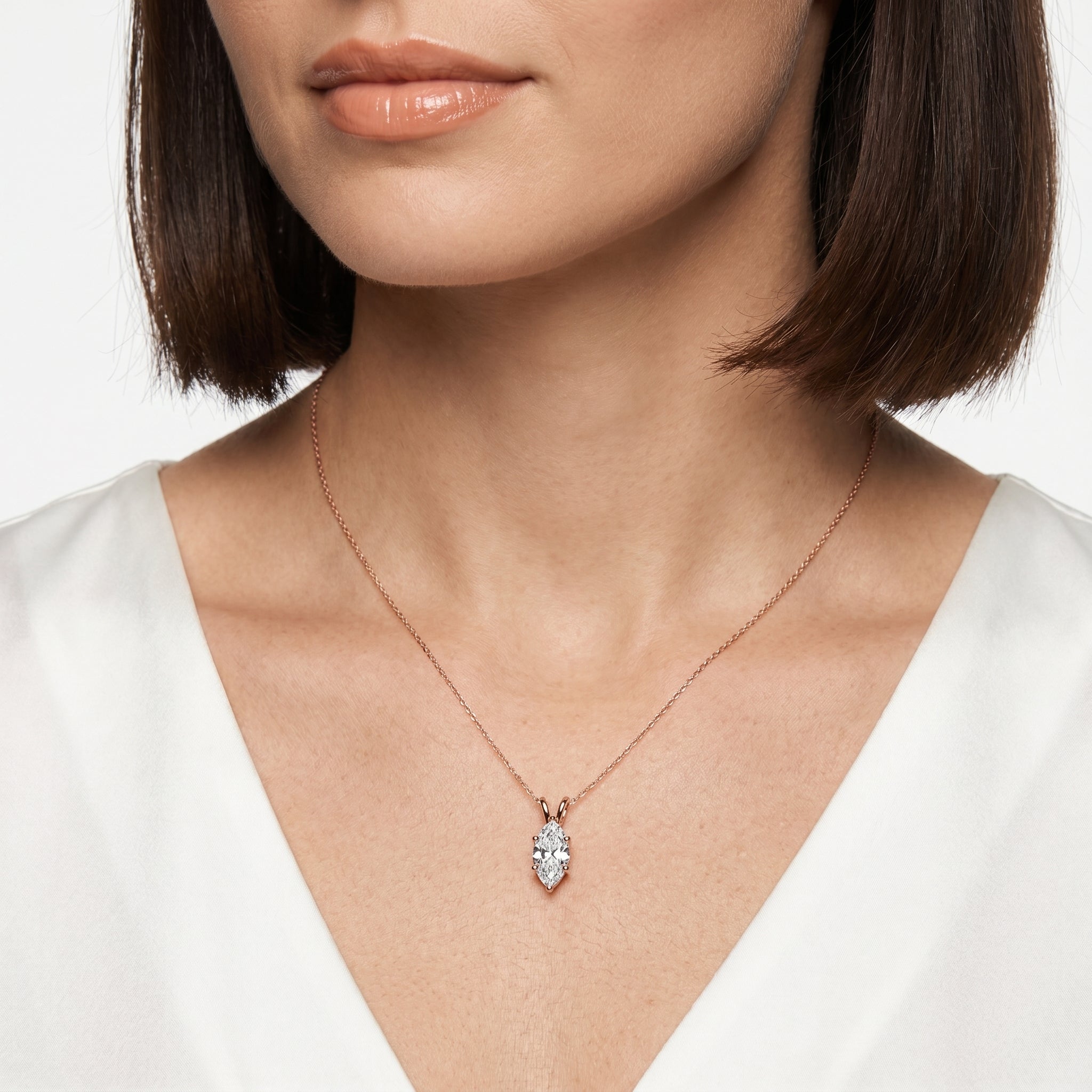 1 carat marquise cut moissanite pendant necklace in 925 sterling silver solitaire setting