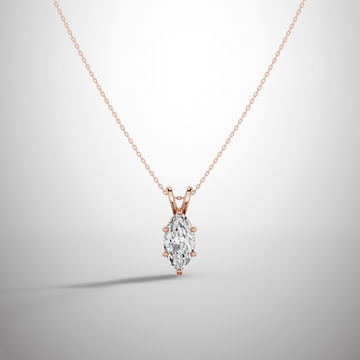 Close-up of 1 carat marquise cut moissanite pendant in sterling silver prong setting
