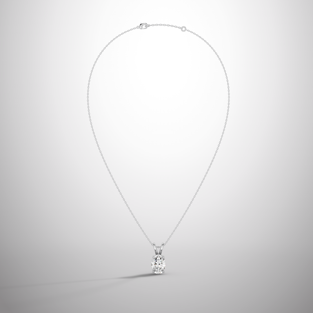 Full view of 1 carat oval moissanite pendant necklace in 925 sterling silver chain
