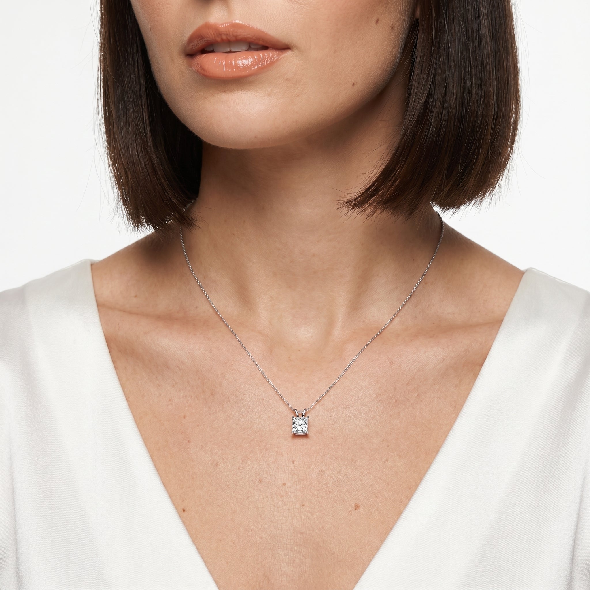 1 carat princess cut moissanite pendant necklace in 925 sterling silver solitaire setting