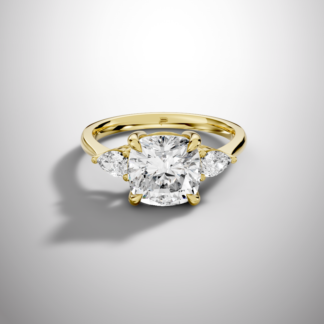 2.5 carat cushion cut moissanite three stone ring in 925 sterling silver