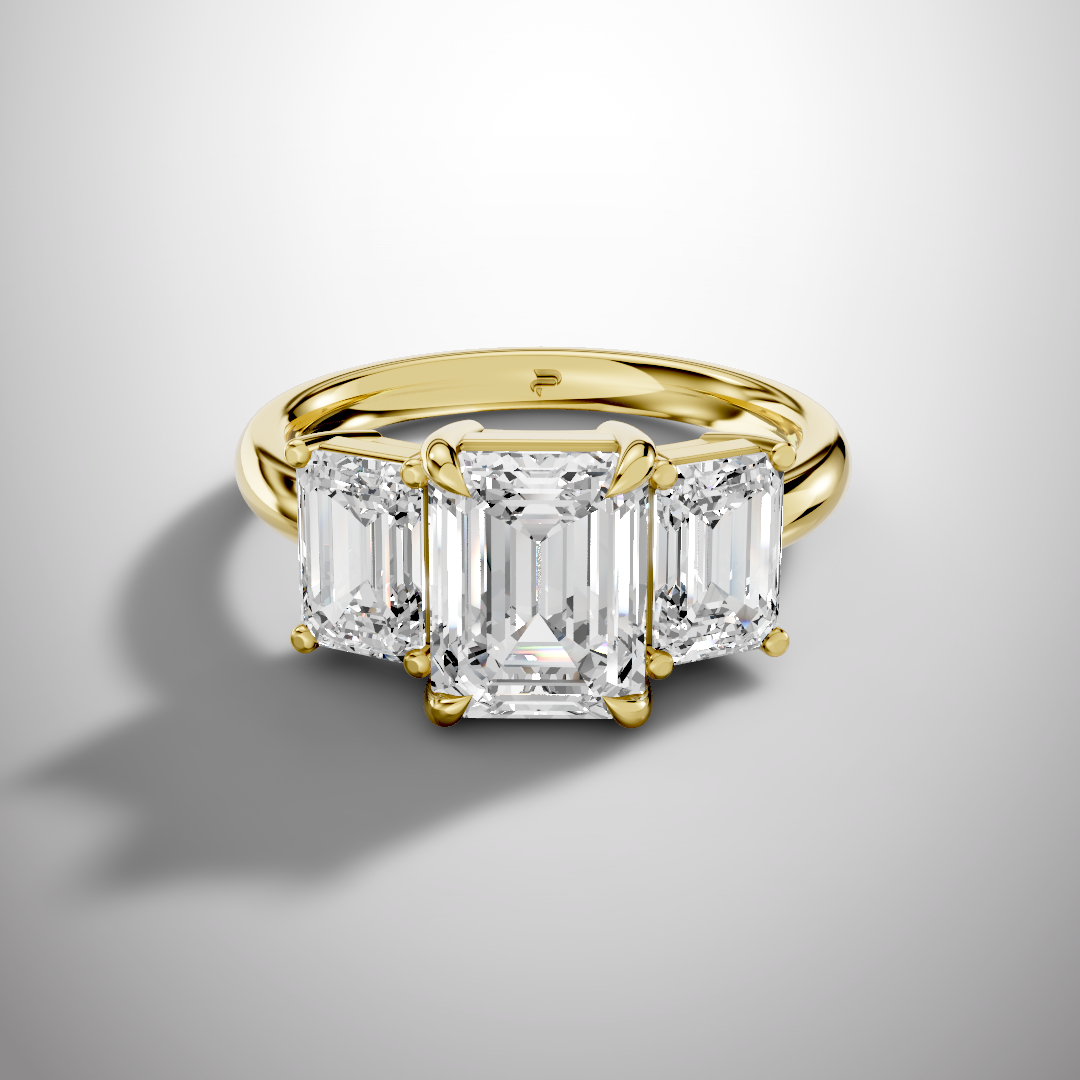 2.5 carat emerald cut moissanite three stone ring in 925 sterling silver