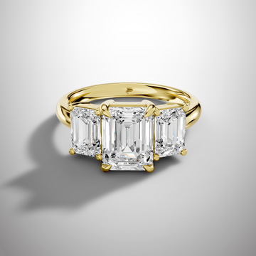 2.5 carat emerald cut moissanite three stone ring in 925 sterling silver