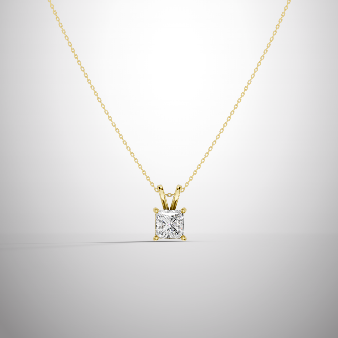 1 Carat Princess Cut Moissanite Pendant Necklace in 925 Sterling Silver | Classic Solitaire Necklace for Women | Pavia Jewels