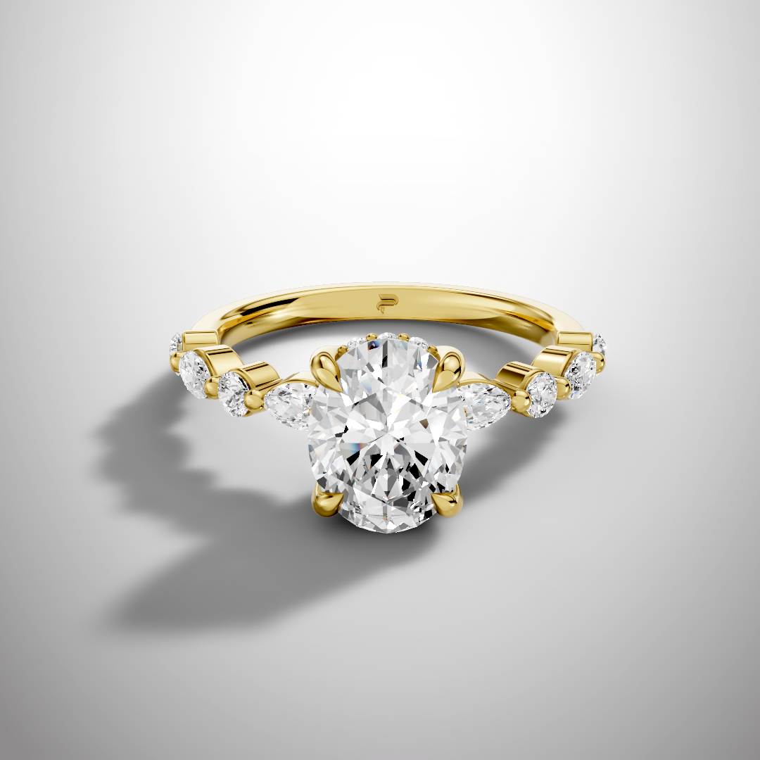 925 Silver Oval Cut Moissanite Engagement Ring – Marquise & Round Accent Band | Pavia Jewels