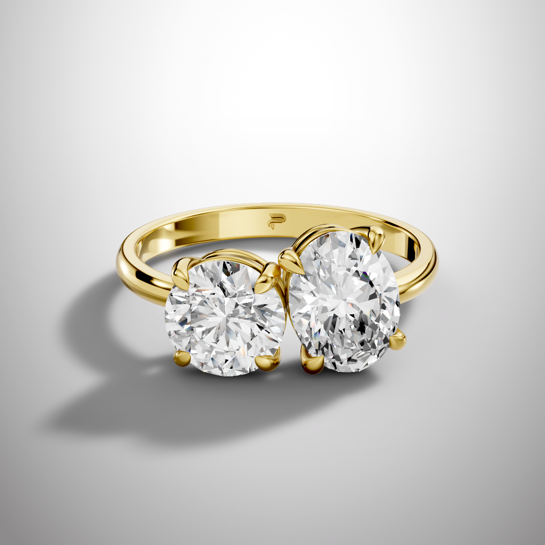 Toi et Moi Oval & Round Moissanite Engagement Ring in 925 Sterling Silver
