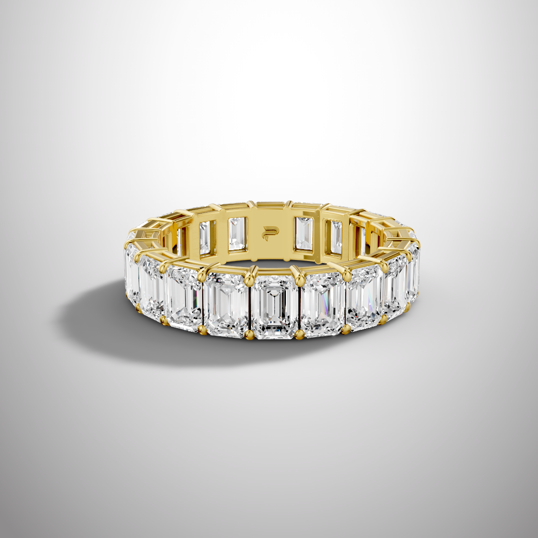925 Silver Emerald Cut Moissanite Eternity Ring – Diamond Look Full Band Luxury Wedding Ring