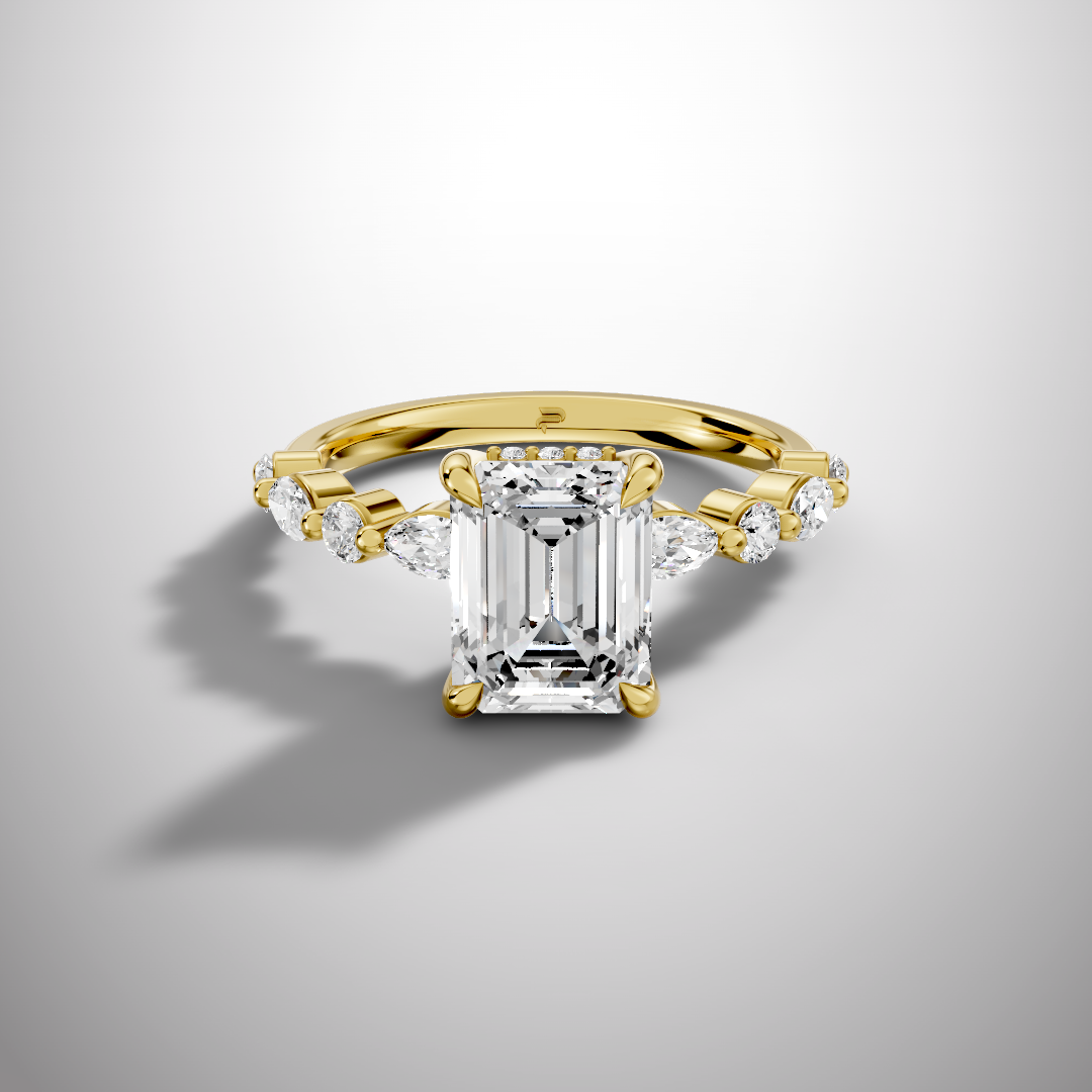 925 Silver Emerald Cut Moissanite Engagement Ring – Marquise & Round Accent Band | Pavia Jewels