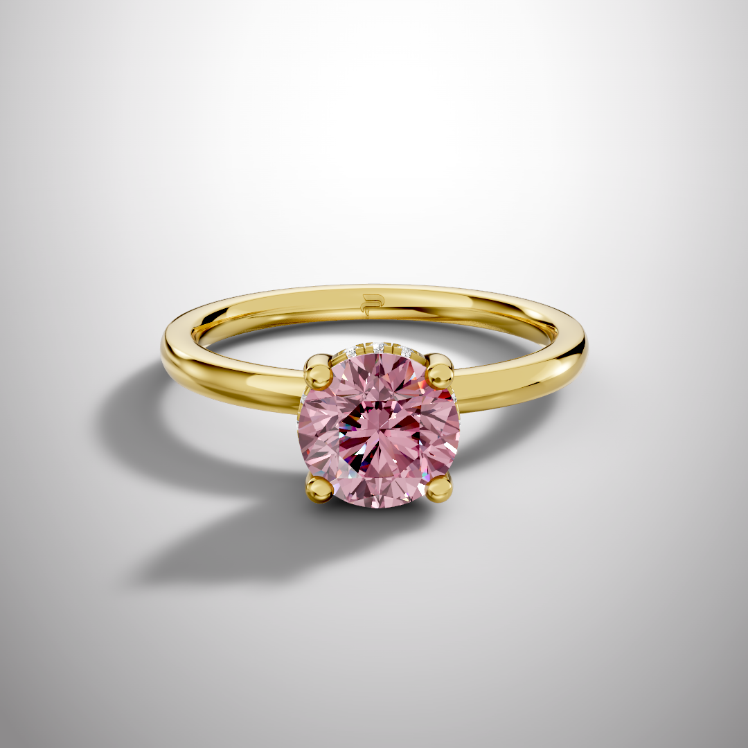 925 Silver Pink Round Moissanite Ring | 1 Ct Diamond-Look Hidden Halo Engagement Ring for Women
