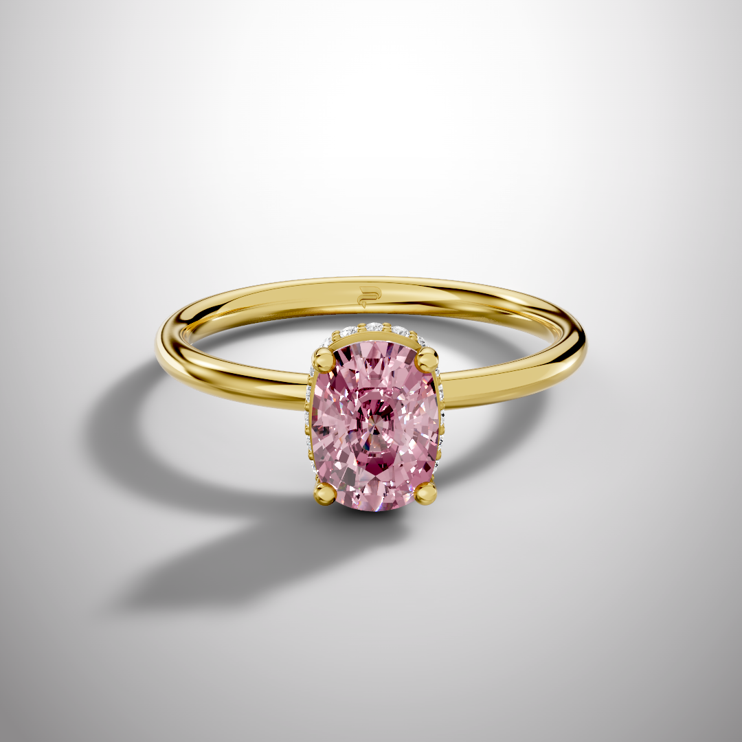 925 Silver Pink Oval Moissanite Halo Ring | 1 Ct Diamond Look Engagement Ring