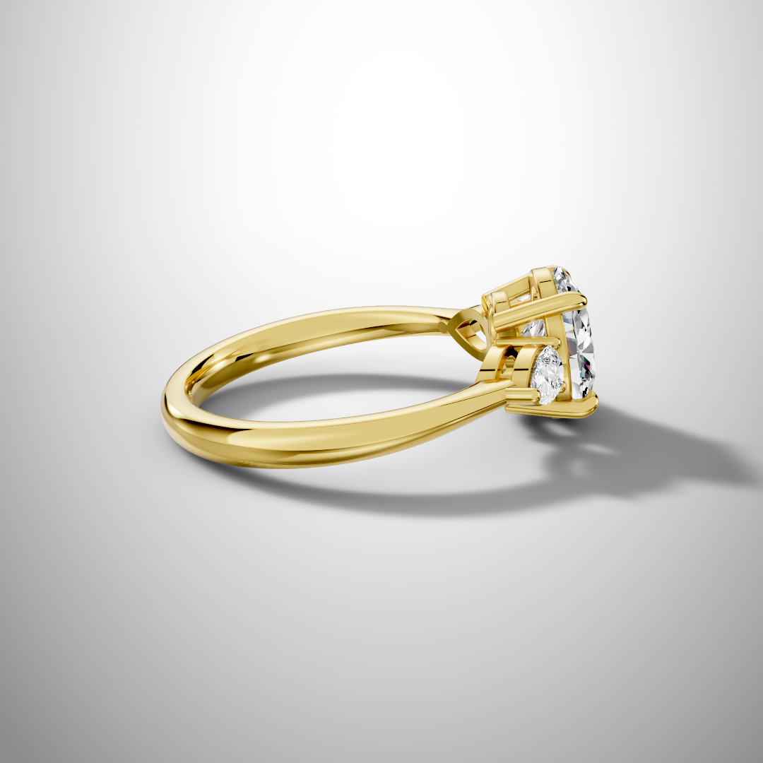 Three-Stone Oval Moissanite Engagement Ring with Pear Side Stones in 925 Sterling Silver