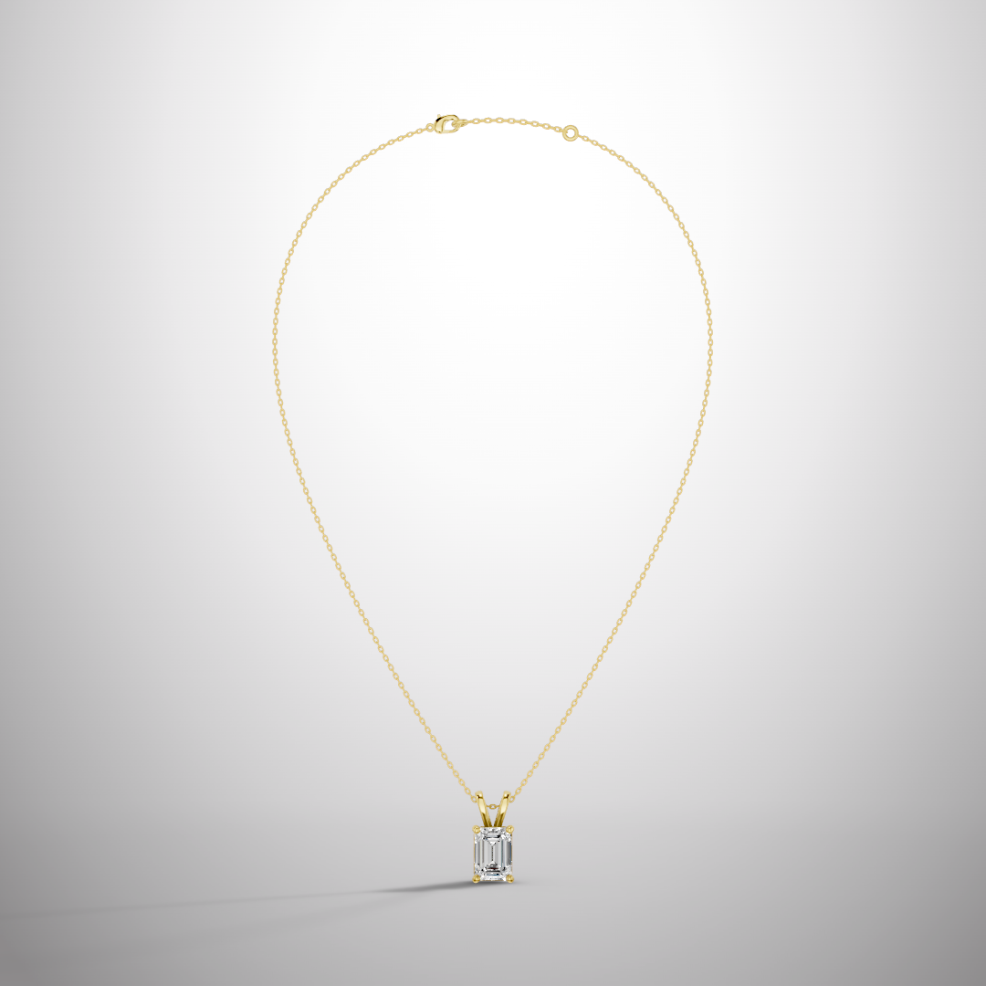 1 Carat Emerald Cut Moissanite Pendant Necklace in 925 Sterling Silver | Elegant Solitaire Necklace for Women | Pavia Jewels