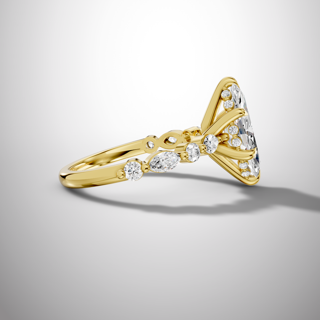 925 Silver Marquise Cut Moissanite Engagement Ring – Marquise & Round Accent Band | Pavia Jewels
