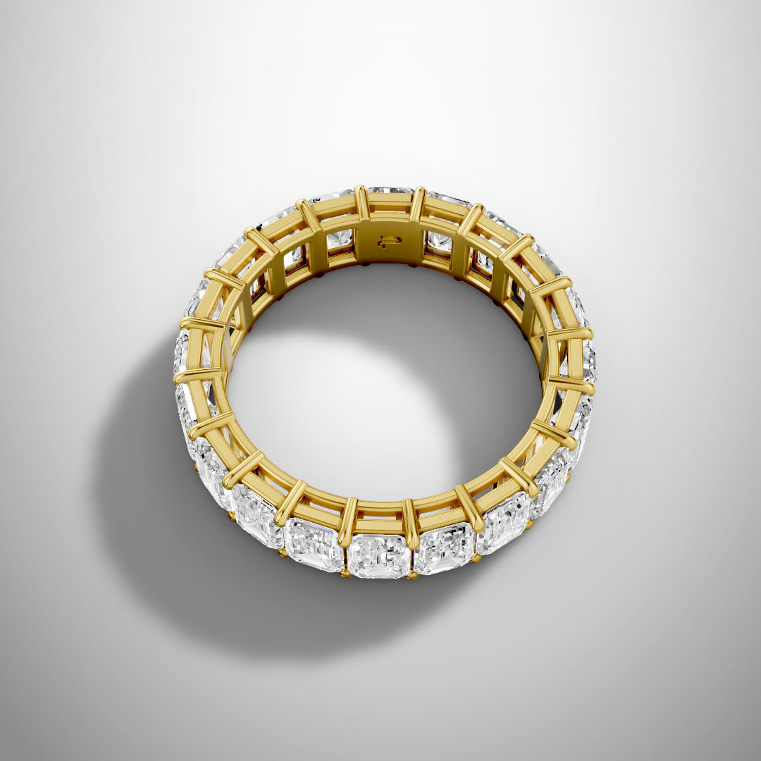 925 Silver Emerald Cut Moissanite Eternity Ring – Diamond Look Full Band Luxury Wedding Ring