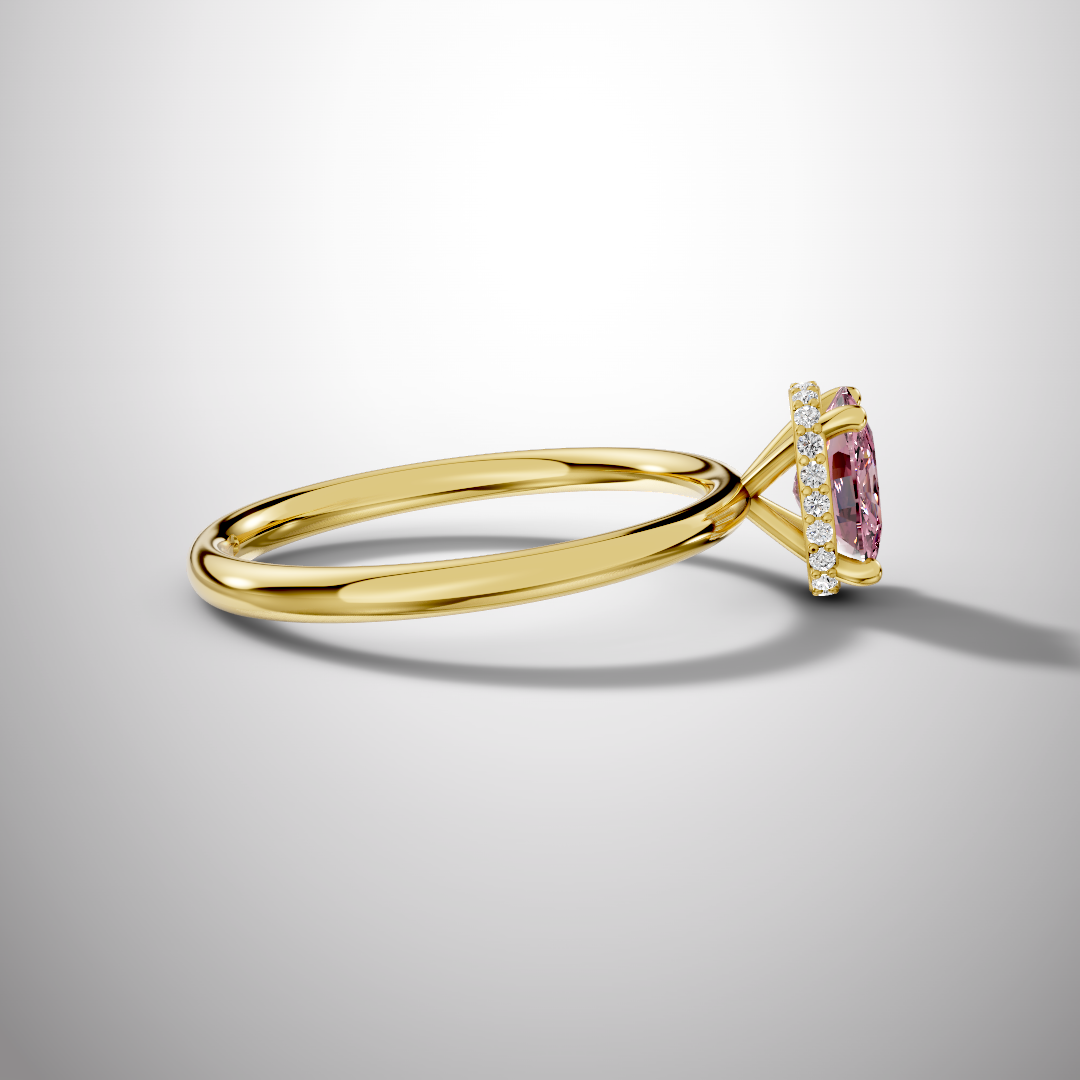 925 Silver Pink Oval Moissanite Halo Ring | 1 Ct Diamond Look Engagement Ring