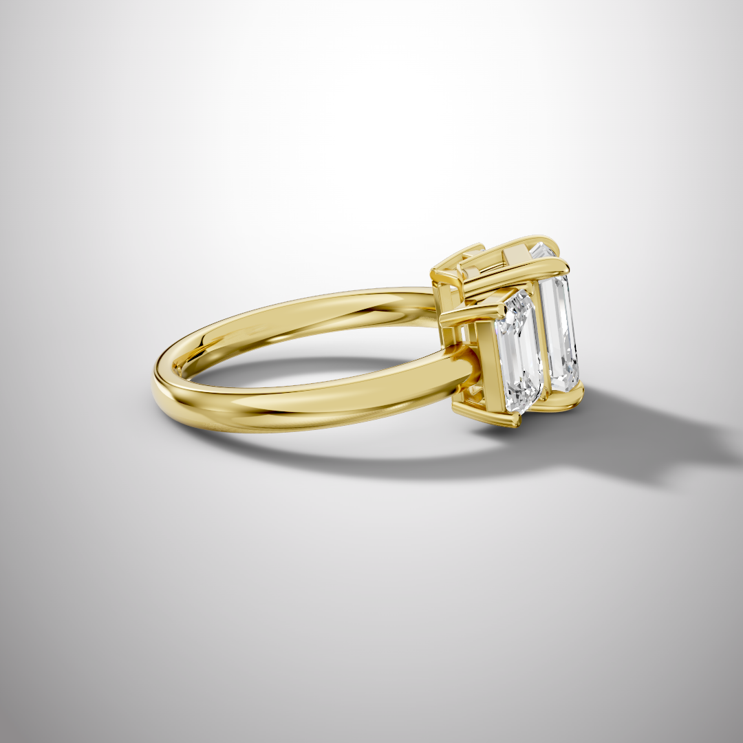2.5 Carat Emerald Cut Moissanite Three Stone Ring in 925 Sterling Silver
