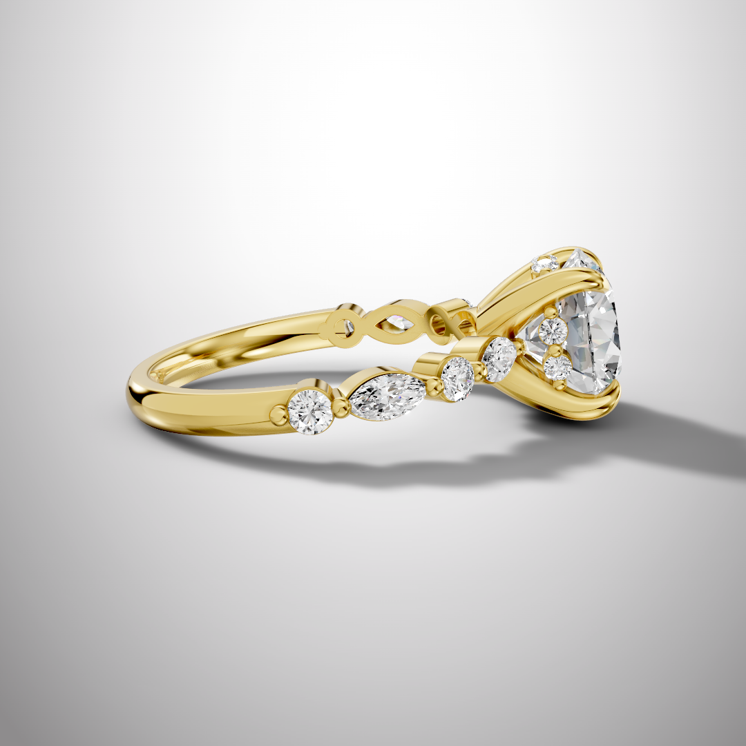 925 Silver 2 Carat Round Cut Moissanite Engagement Ring – Solitaire with Accent Stones | Pavia Jewels