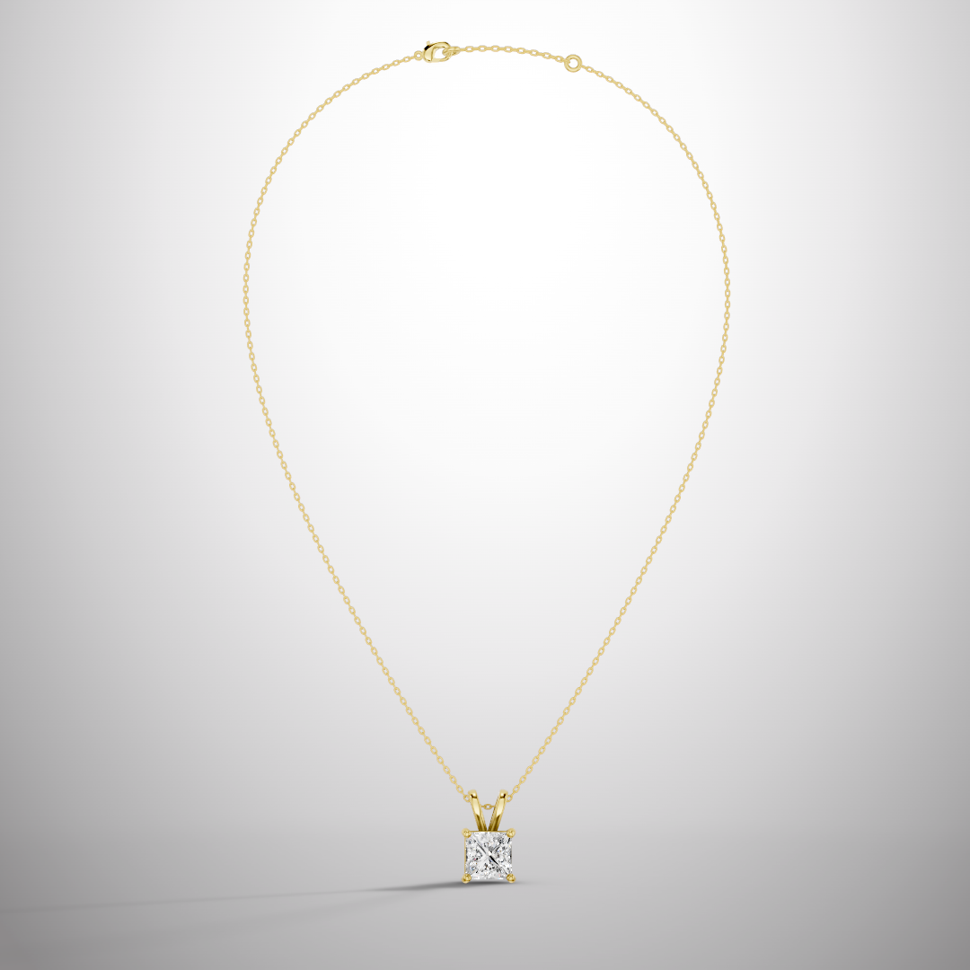 1 Carat Princess Cut Moissanite Pendant Necklace in 925 Sterling Silver | Classic Solitaire Necklace for Women | Pavia Jewels