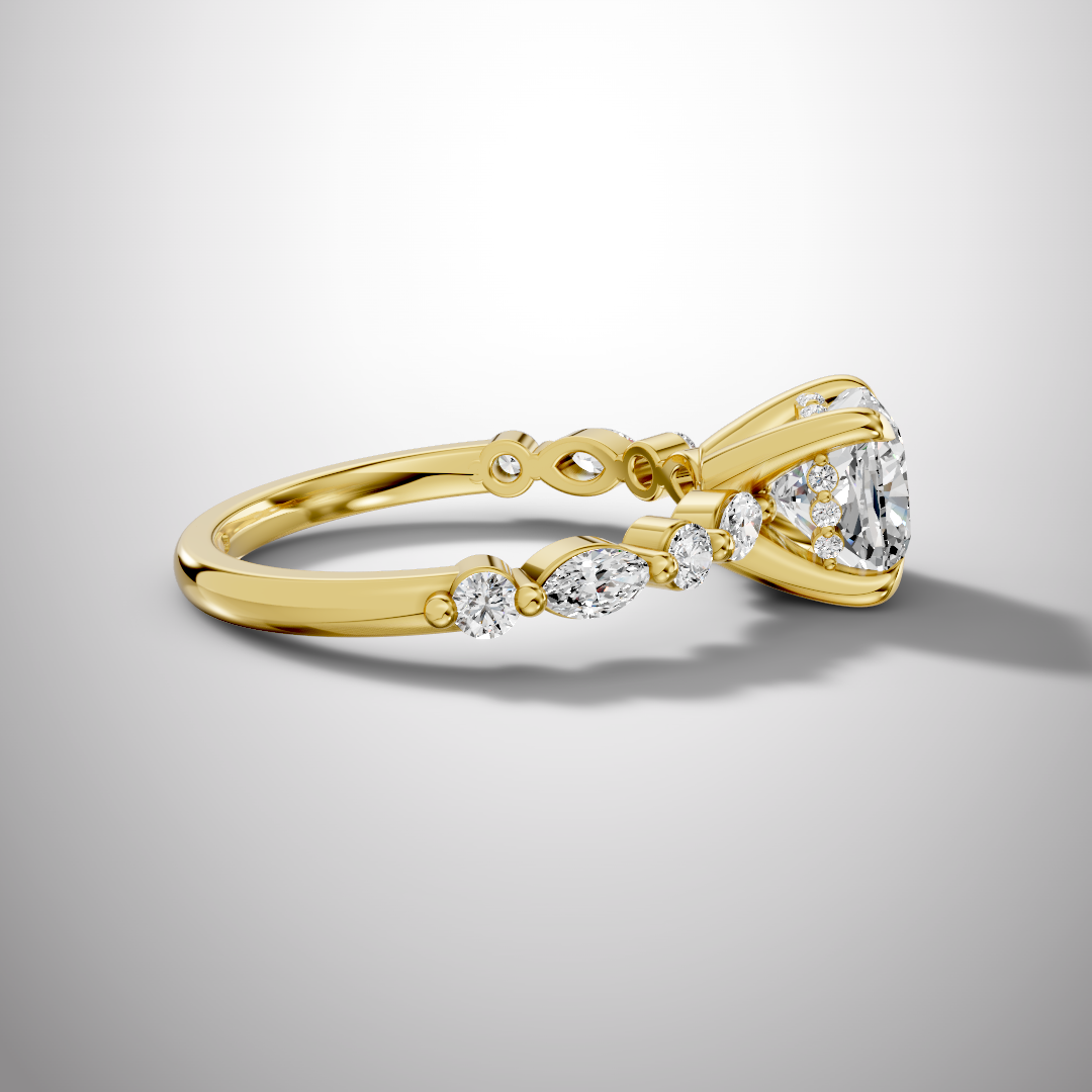 925 Silver Cushion Cut Moissanite Engagement Ring – Marquise & Round Accent Band | Pavia Jewels