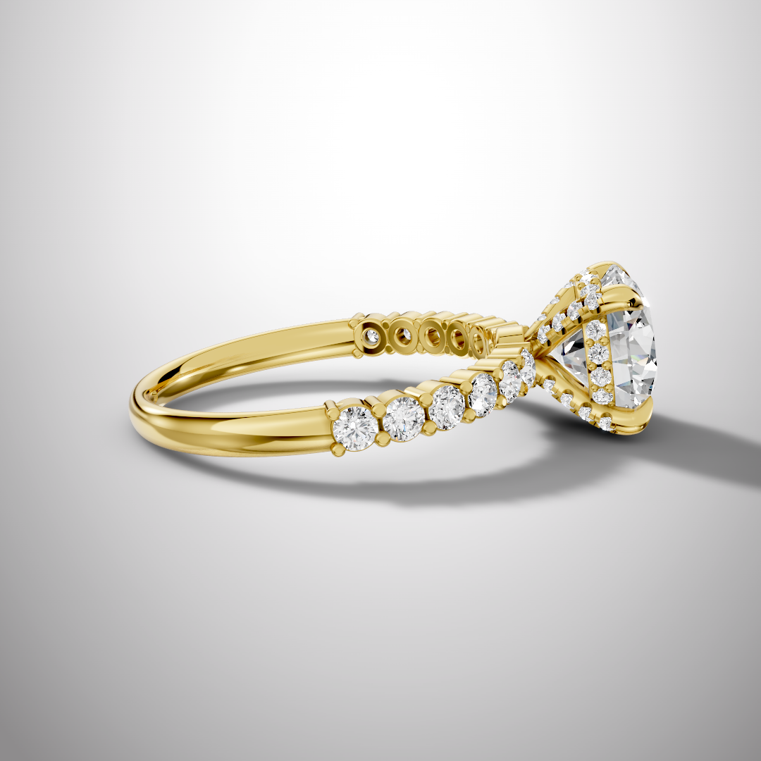 925 Silver Round Cut Moissanite Engagement Ring – Pavé Diamond Style Band | Pavia Jewels