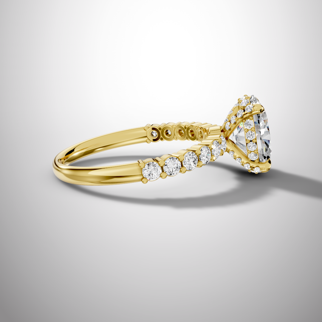 925 Silver Oval Cut Moissanite Engagement Ring – Pavé Diamond Style Band | Pavia Jewels