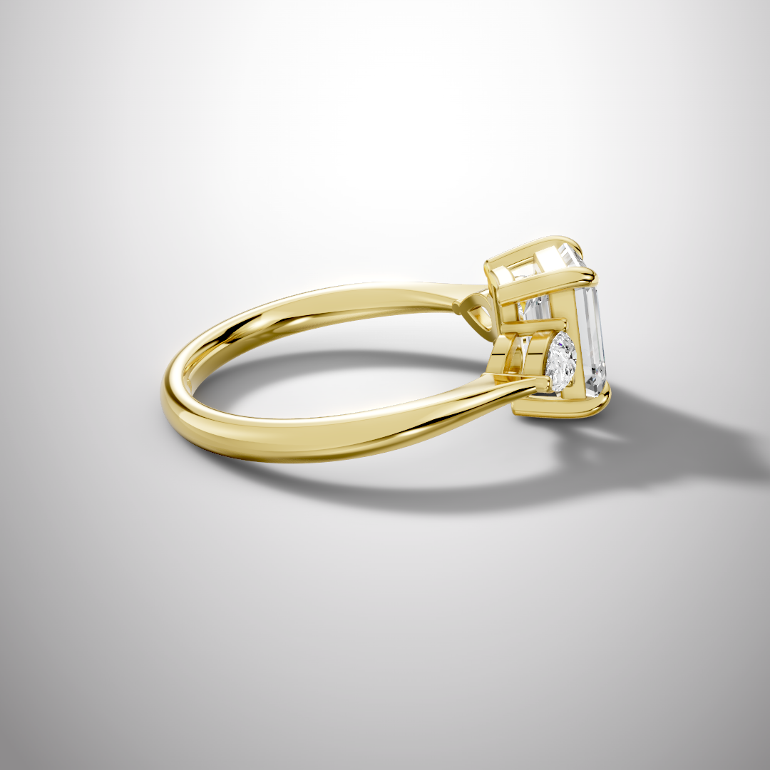 2 Carat Emerald Cut Moissanite Three Stone Ring in 925 Sterling Silver