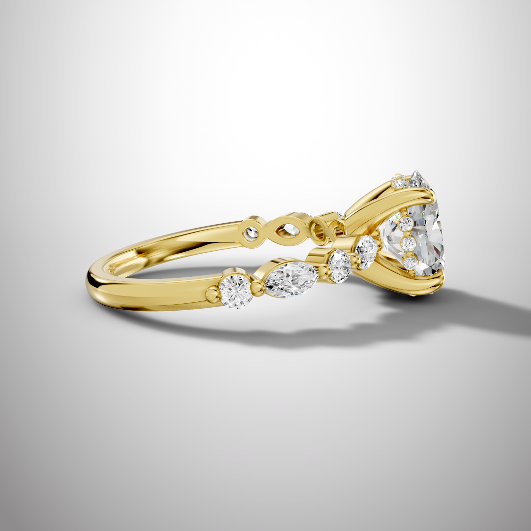 925 Silver Oval Cut Moissanite Engagement Ring – Marquise & Round Accent Band | Pavia Jewels