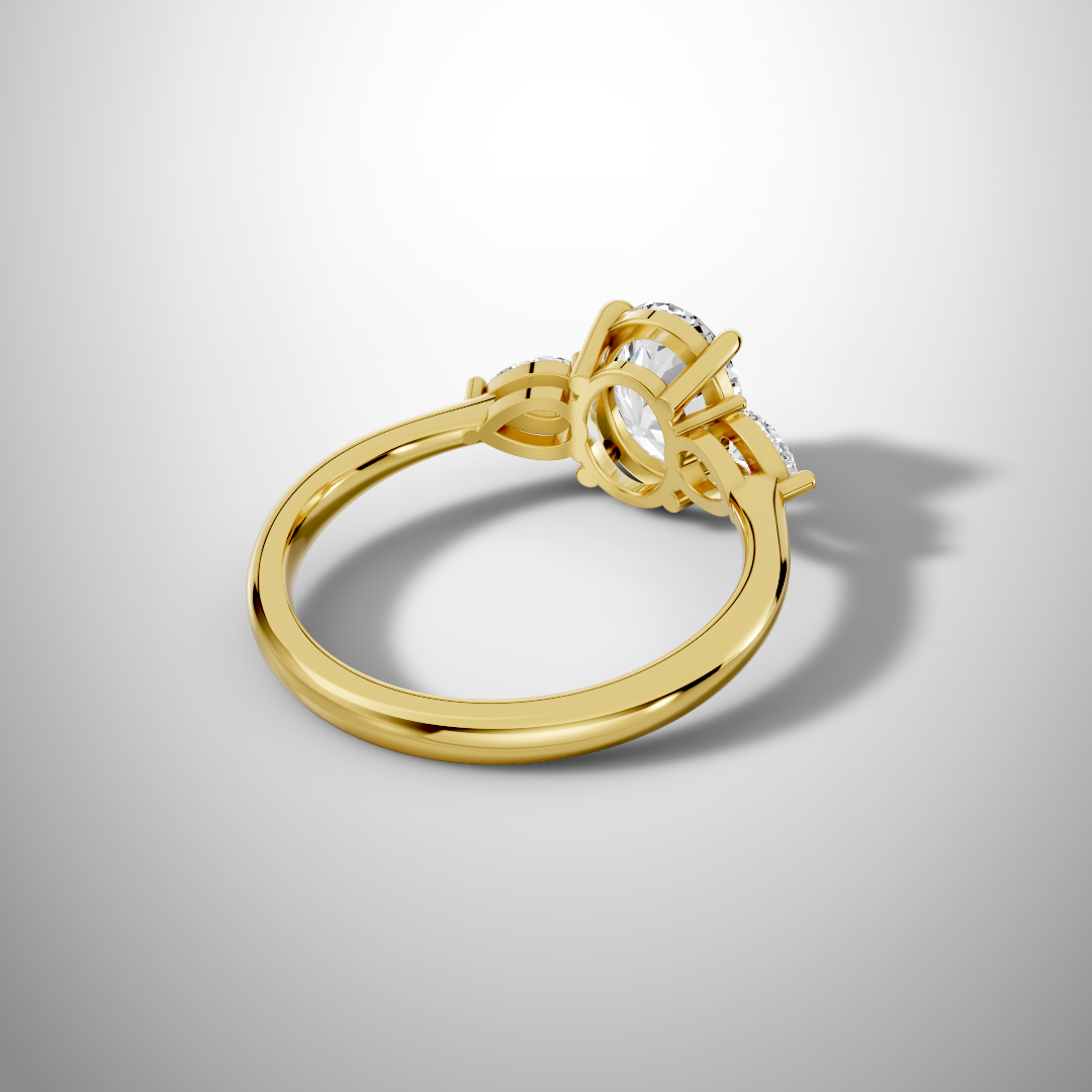 Three-Stone Oval Moissanite Engagement Ring with Pear Side Stones in 925 Sterling Silver