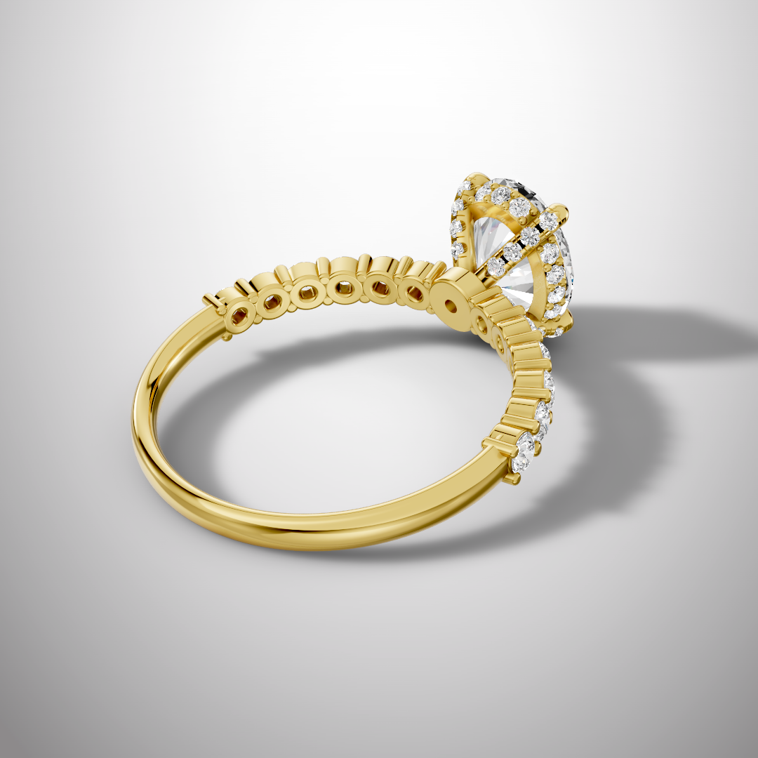 925 Silver Oval Cut Moissanite Engagement Ring – Pavé Diamond Style Band | Pavia Jewels