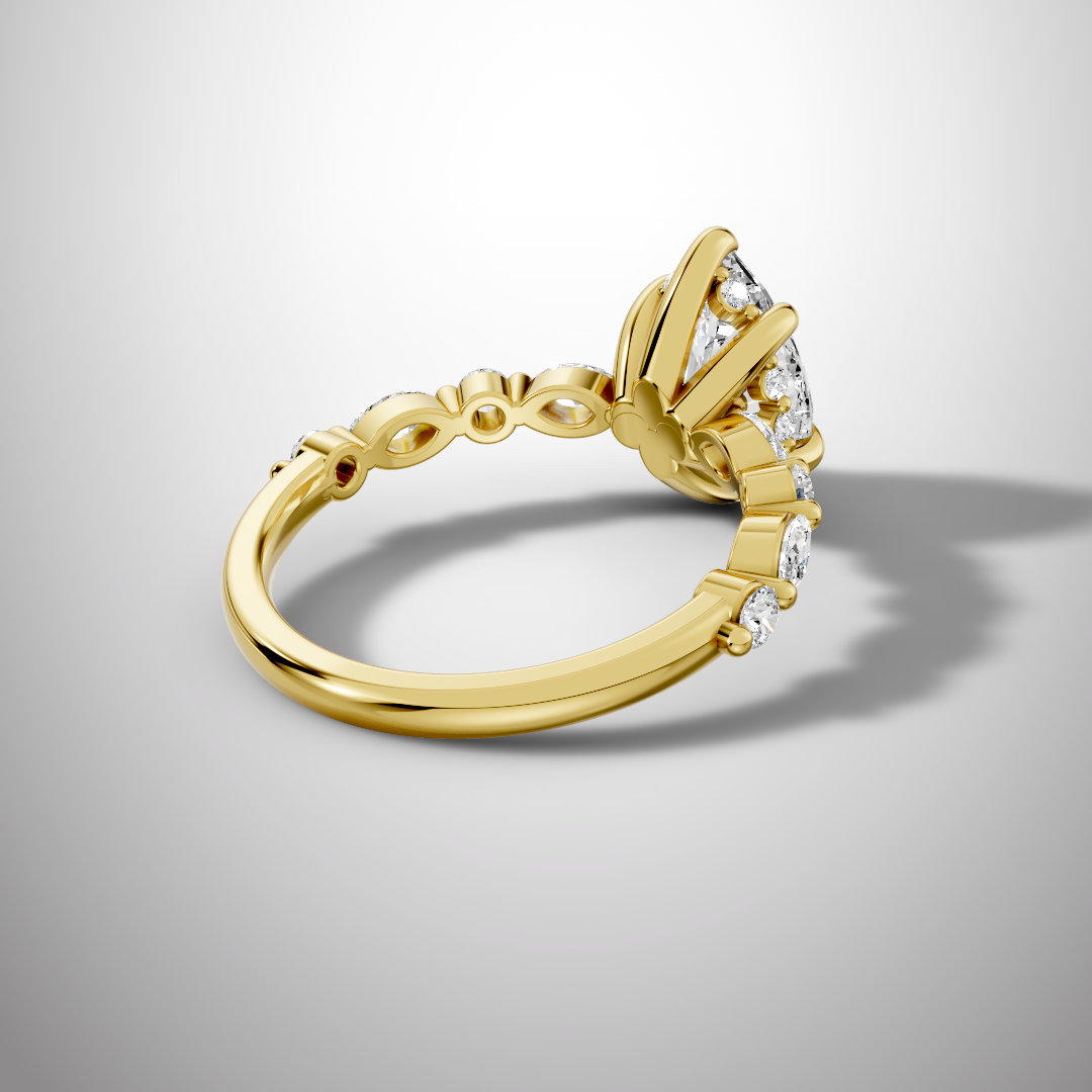 925 Silver Pear Cut Moissanite Engagement Ring – Marquise & Round Accent Band | Pavia Jewels