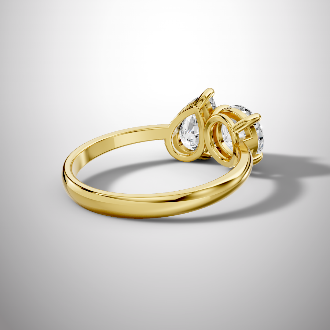 Toi et Moi Round & Pear Moissanite Engagement Ring in 925 Sterling Silver