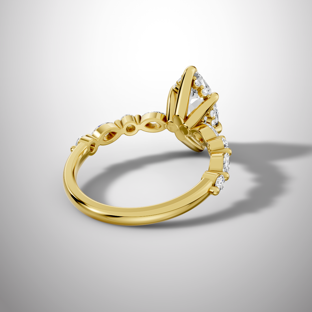 925 Silver Marquise Cut Moissanite Engagement Ring – Marquise & Round Accent Band | Pavia Jewels