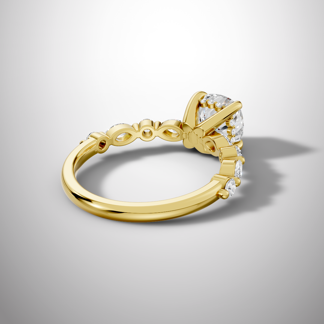 925 Silver Cushion Cut Moissanite Engagement Ring – Marquise & Round Accent Band | Pavia Jewels