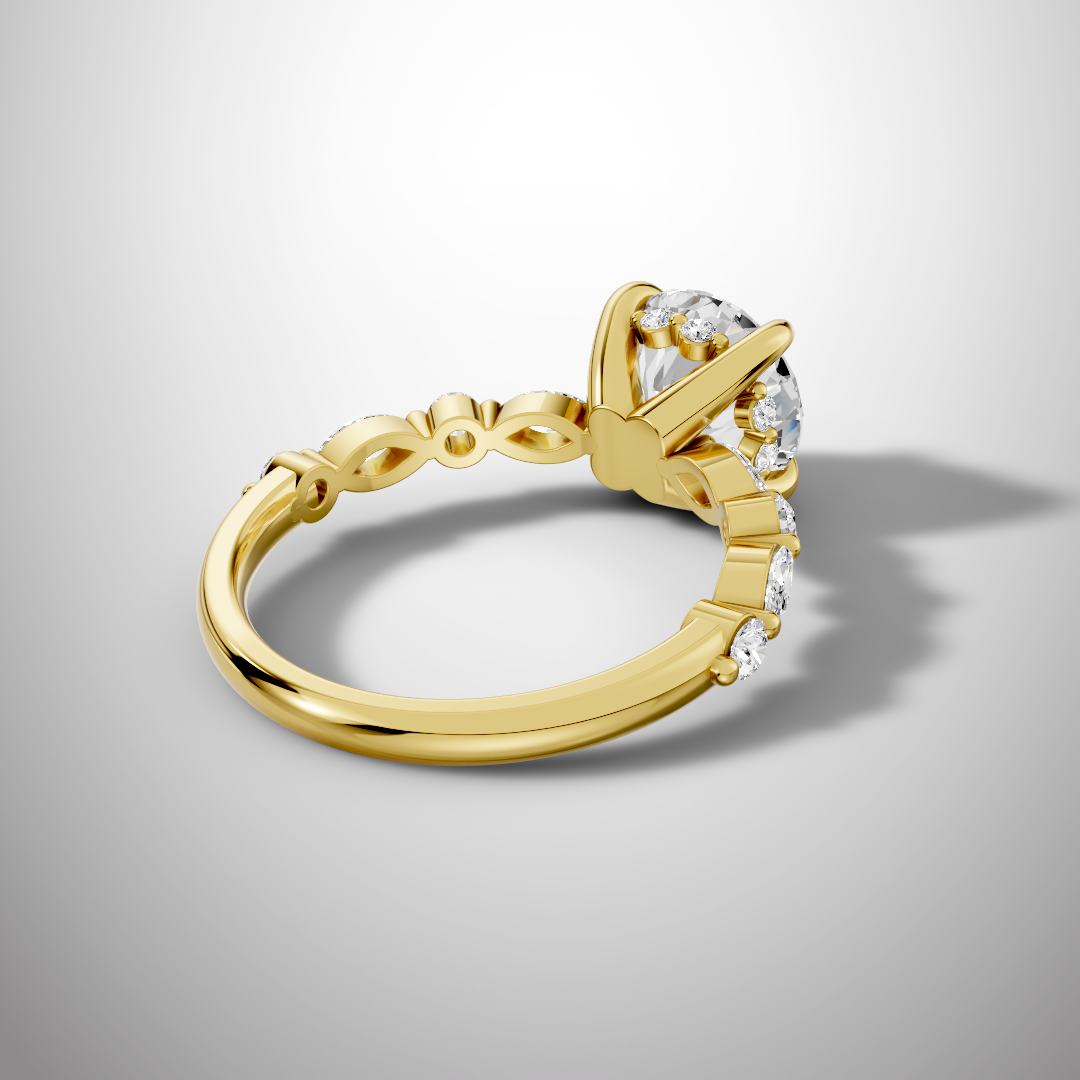 925 Silver 2 Carat Round Cut Moissanite Engagement Ring – Solitaire with Accent Stones | Pavia Jewels