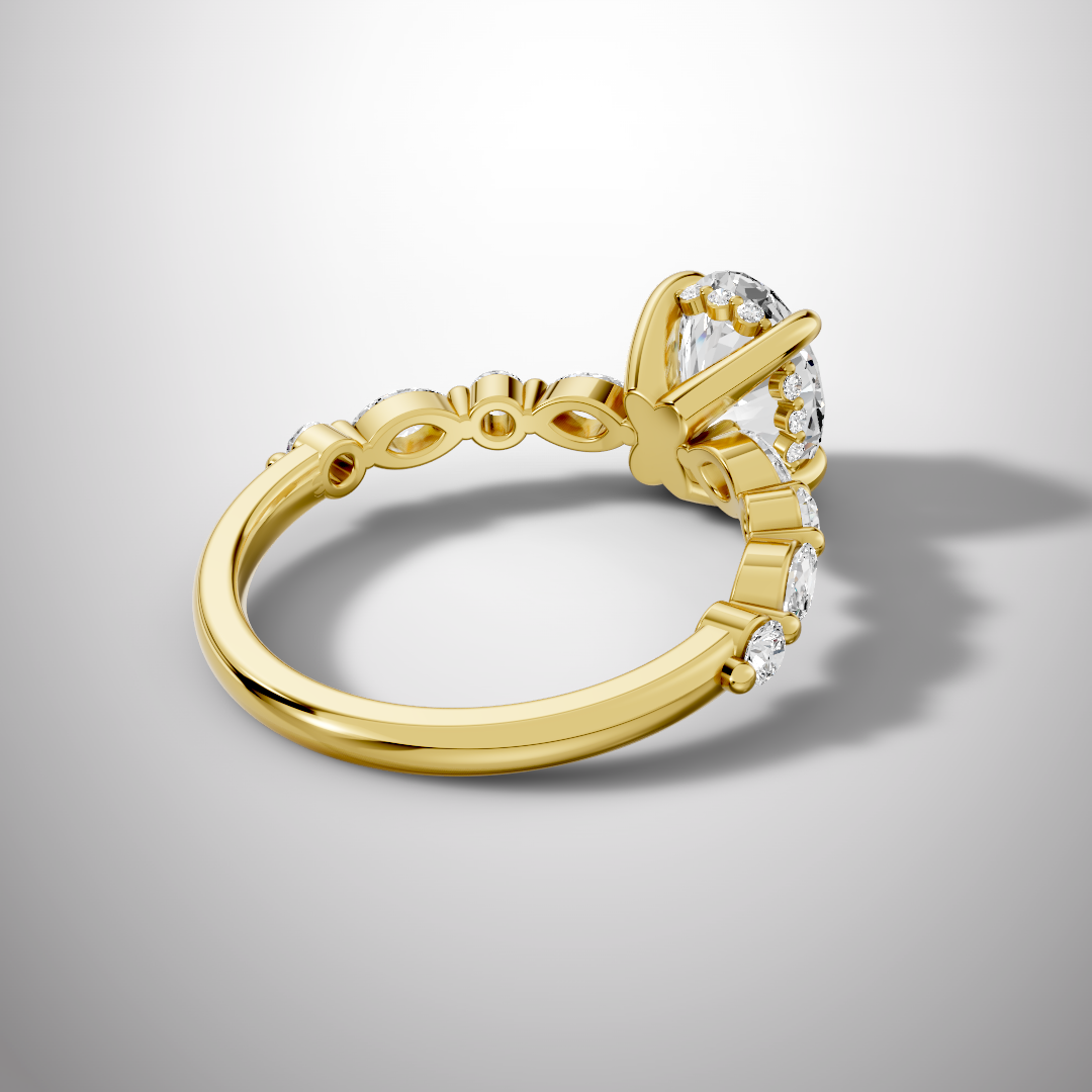 925 Silver Oval Cut Moissanite Engagement Ring – Marquise & Round Accent Band | Pavia Jewels