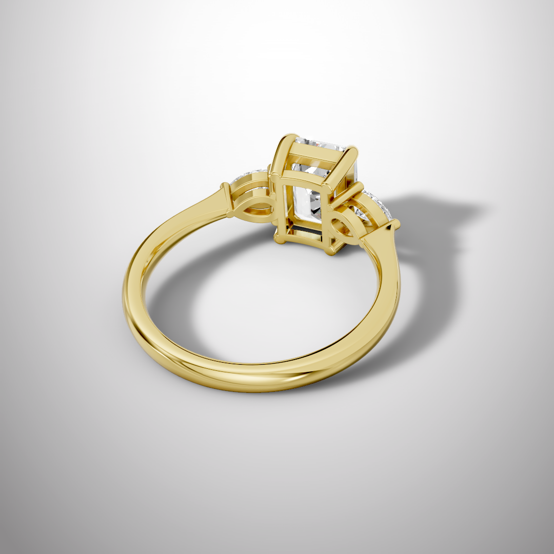 2 Carat Emerald Cut Moissanite Three Stone Ring in 925 Sterling Silver
